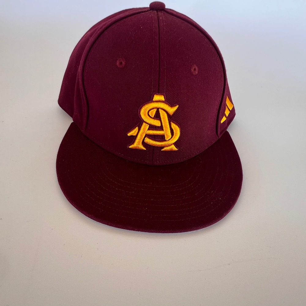 Adidas ASU Sun Devils Hat Mens 7 5/8 Maroon Good Fitted Flat Brim Cap
